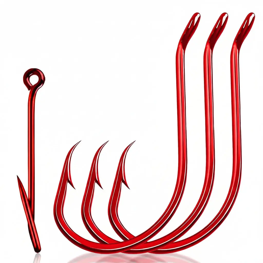 Red Octopus Circle Hooks - 2X Strong Carbon Steel Offset Live Bait Hooks with Barbed Point for Catfish & Carp Anglers - 50/100pc Pack, Barb Point, Offset Hook, 100Pcs, 50 Or 100 Hooks