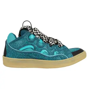 Lanvin Strass Leather Curb Sneaker Petrol Blue Multi
