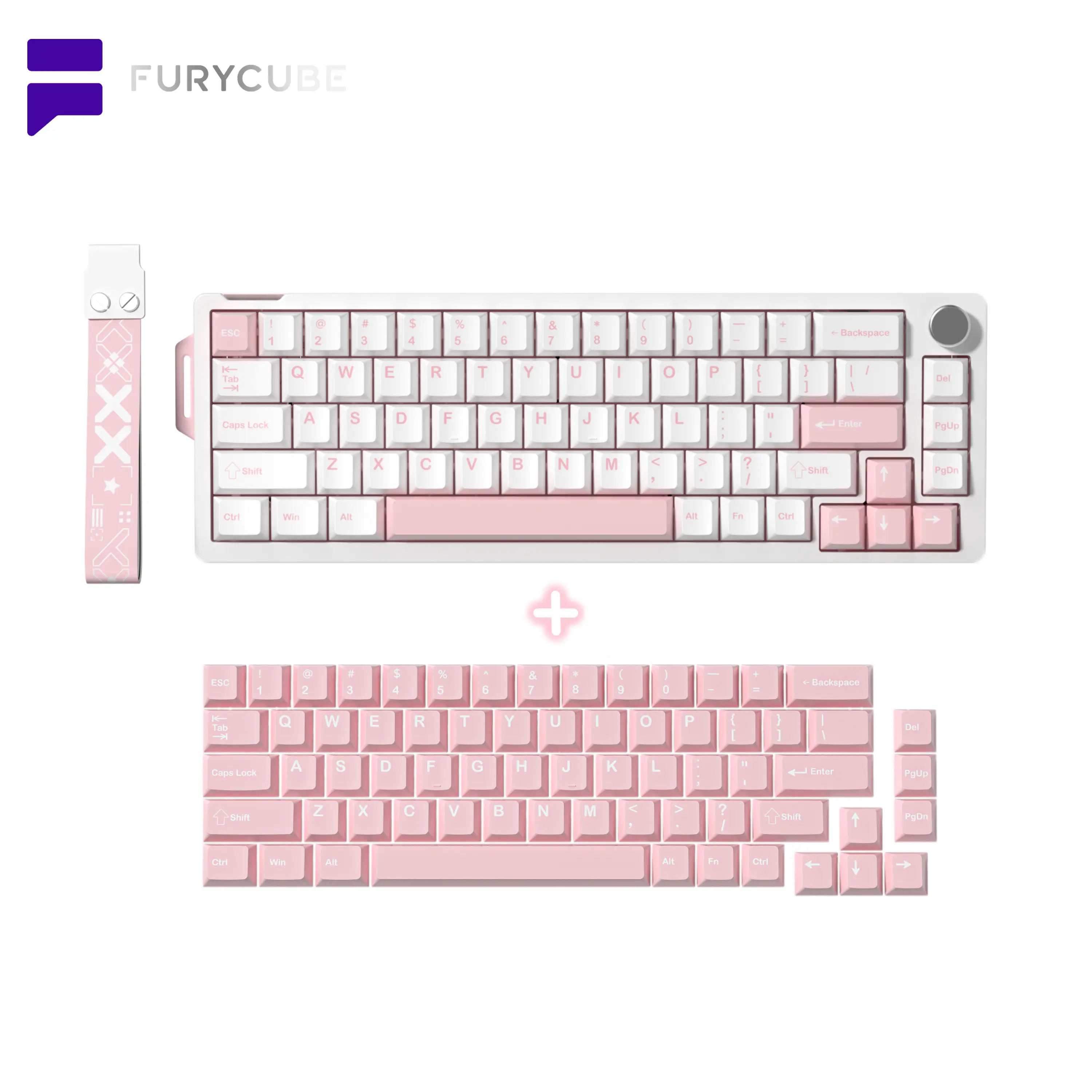FURYCUBE V68 Creamy Mechanical Keyboard with Knob, 65% Compact 68-Key Layout, RGB Backlight, Hot-Swappable Switches, Type-C Wired, Ergonomic Design, Extra Keycaps Included, for Gaming Office Work from Home, Windows Laptop PC Mac Gift, Creamy Keyboard, V68