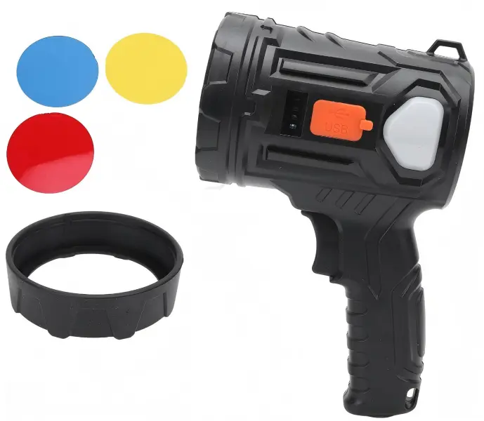 Rechargeable Solar High Lumen LED Spotlight - Handheld LED Flashlight with COB Wide Side Light, Deep Light Cup, 6 Adjustable Modes, Outdoor Multitool Accessory for Camping, Emergency Use