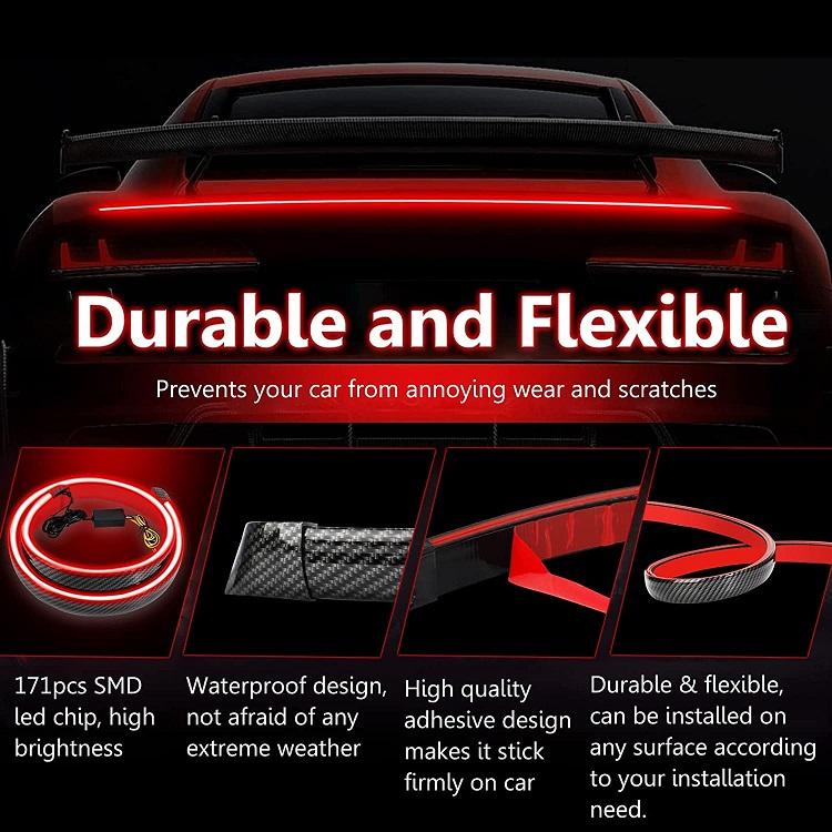 DIBMS Carbon Fiber Car Tail Light, LED Light Strip with Multiple Light Modes, Car Brake DRL Decoration Light, Turn Signal LED Car Tail Light,Carbon Fiber LED Light-Up Car Spoiler. Carbon Fiber LED Car Tail Light