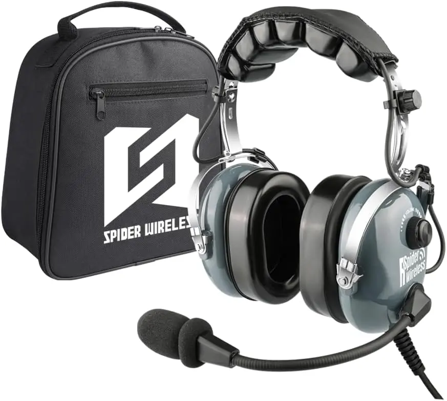 Aviation Pilot Headset, Comfortable Gel Ear Seals Headset, Passive Noise Cancelling, Aux Inputs, Dual Plug and Carrying Case(Grey)
