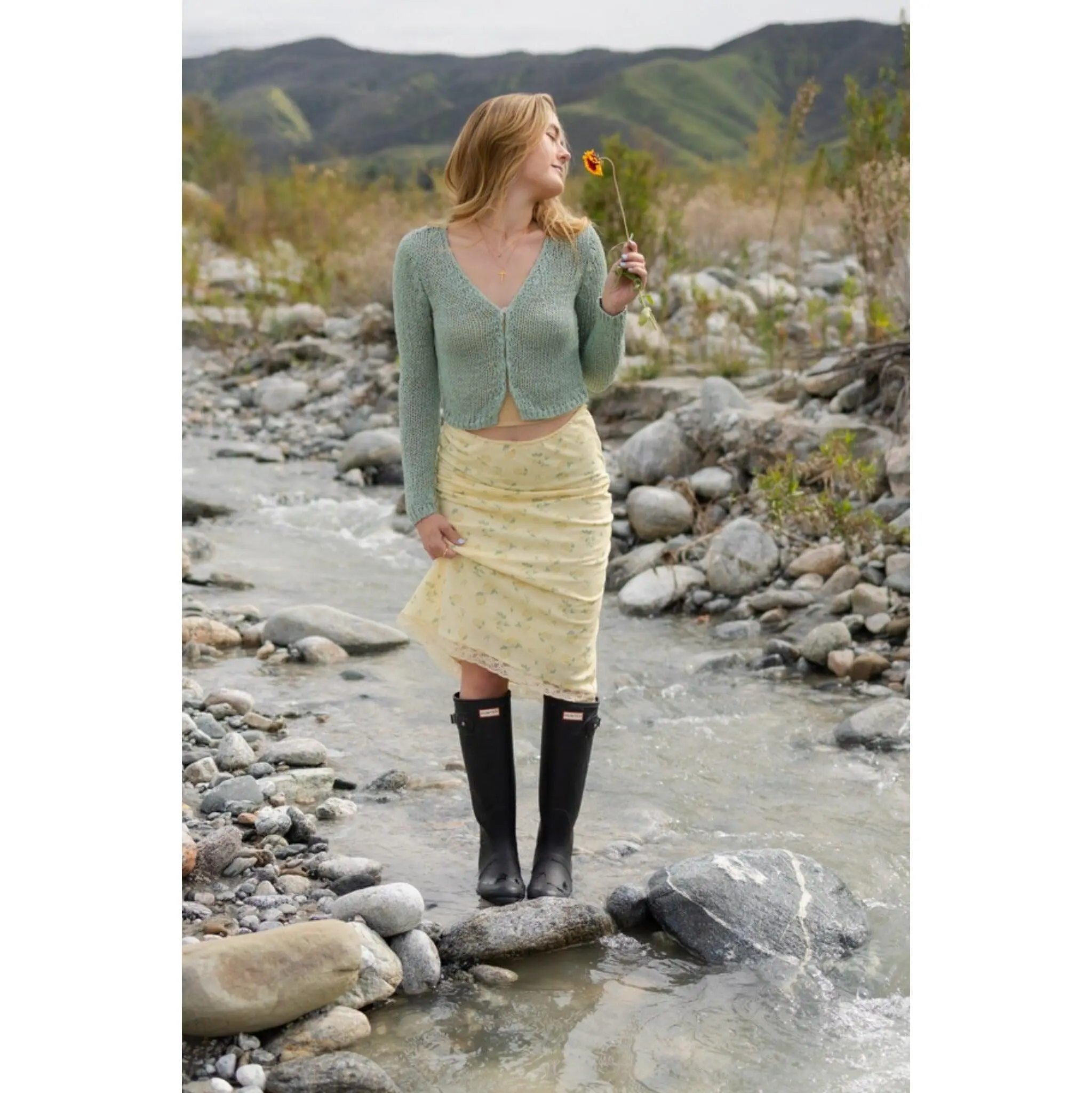 Lemon Print Midi Skirt