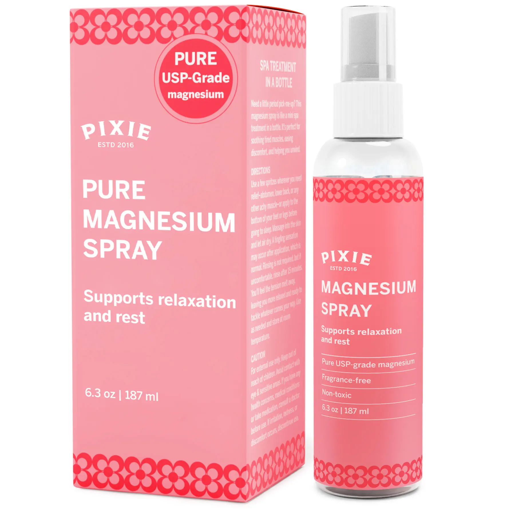 Pixie Pure Magnesium Oil Spray for Feet & Body – USP Grade Magnesium Chloride – Fast-Absorbing, Non-Toxic Topical Spray – Spa-Quality Muscle Support & Relief for Feminine Care (6.3 Ounce (Pack of 1))