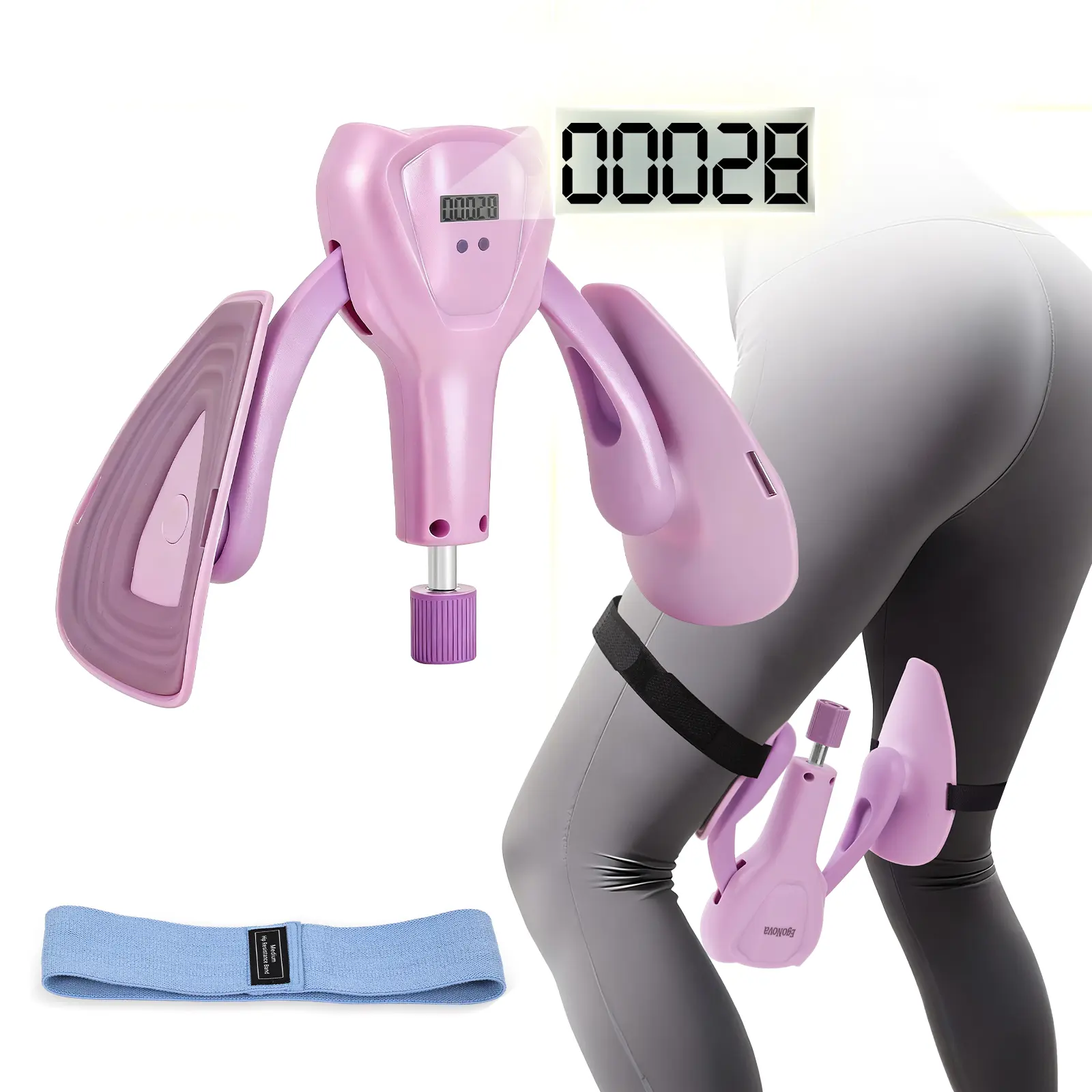 Women's Soft Plastic Adjustable Thigh Trainer & Resistance Band Set - Industrial-Grade Steel Springs, 50kg Load, Triangle Base, Pelvic Floor Trainer, Inner Thigh Toning, Glute Workouts for Seniors Postpartum Recovery Full Body Strength Training, Full Body