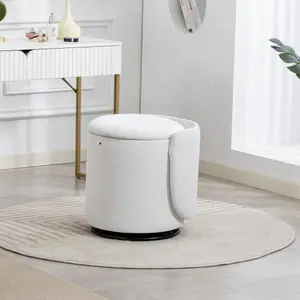 Stylish Upholstered Barrel Chair: 360° Swivel Vanity Stool for Bedroom & Dining Chair, Built-in Storage, Soft Padded Accent Seat, Multi-Functional for Dressing/Dining, Free Cat Bed Stool Included