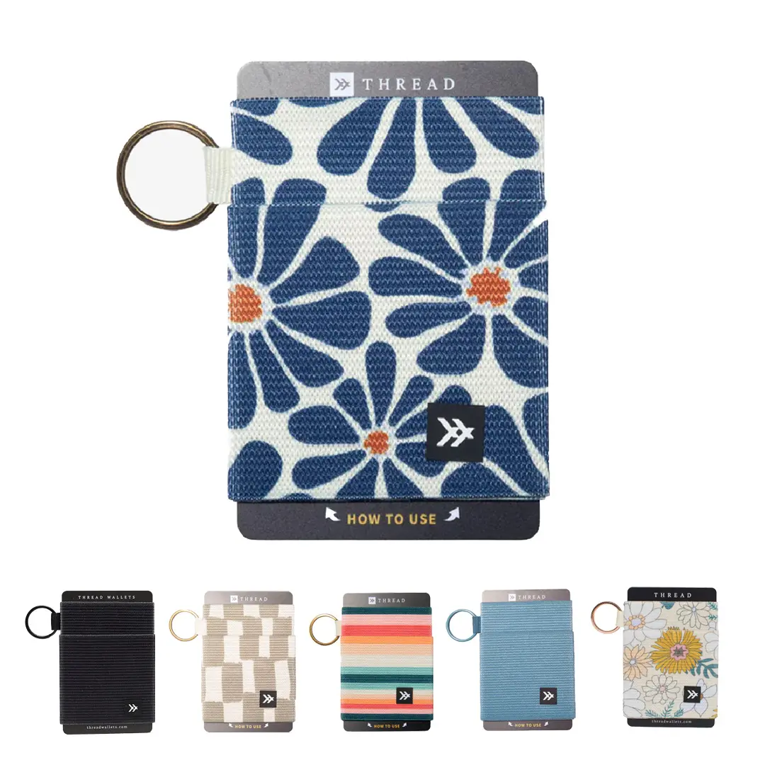 Thread Slim Elastic Wallet & Card Holder - Slip On Closure Durable Tight Knit Elastic with Built-in Keyring for Keys and Lanyard Minimalist Card Holder, Rfid Blocking Slim Front Pocket Wallet, Mens Wallet, Business Card Cases, ID Window
