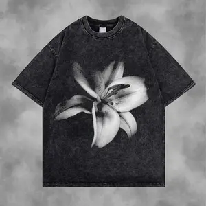 Vintage Washed Lily Flower Shirt, Aesthetic Floral Graphic Crewneck for Women & Men, Grunge Botanical Oversized Streetwear Top