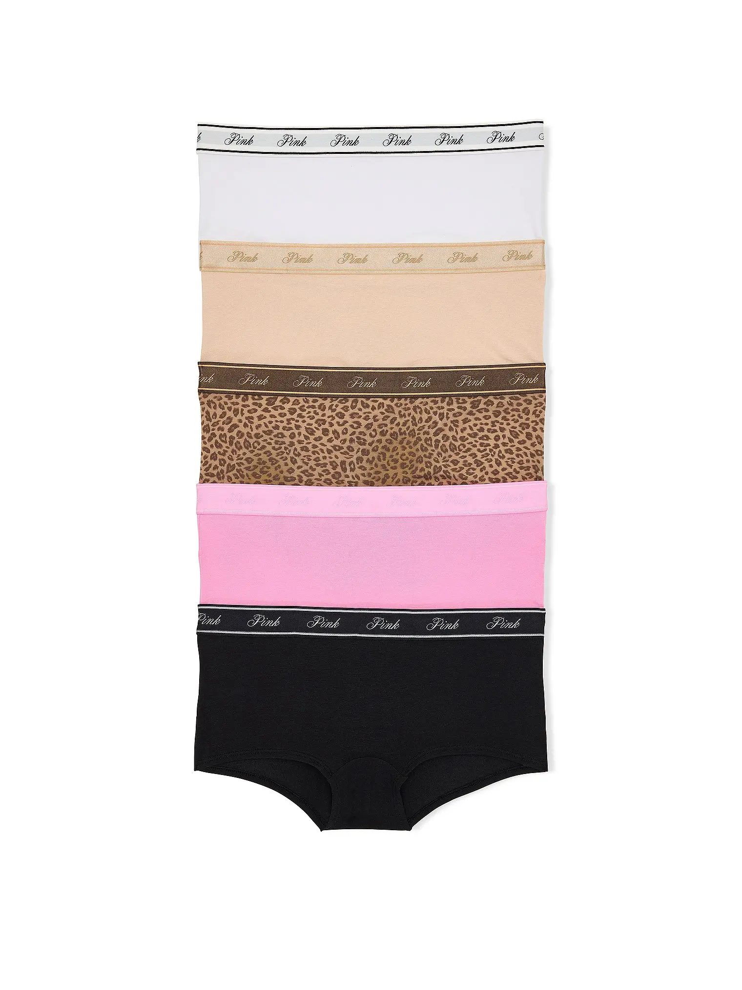 Victoria's Secret PINK Women's Cotton Logo Boyshort Underwear, Full Coverage Panties for Women, Multi Pack (XS-XXL)