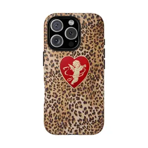 Leopard Print Cupid Heart Cute Animal Print Aesthetic Protective Rubber Smartphone Case, Vintage Mob Wife Style Cellphone Cover with Wireless Compatibility, Phone & Electronics Accessories