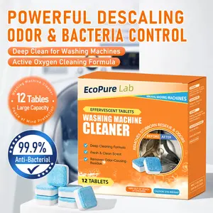 EcoPure Lab Washing Machine Cleaner Descaler 12 Pack Deep Cleaning Tablets For HE Front Loader & Top Load Washer, Septic Safe Eco-Friendly Deodorizer, Clean Inside Drum And Laundry Tub Seal - 12 Month Supply Multifunction Strong Deodorization