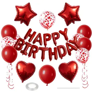 27PCS Red Happy Birthday Balloon Decorations – Happy Birthday Letter Banner, Star Foil Balloons, Latex Balloons & Hanging Swirls for Birthday Party Backdrop, Women Men Boys Girls Celebration Decor