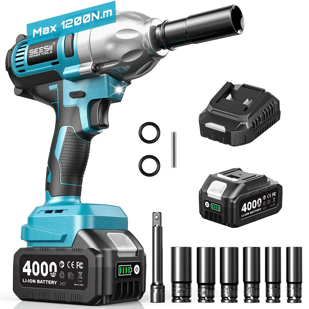SEESII Cordless Impact Wrench High Torque 1200N.m, 1/2-inch, 1X 4.0Ah Battery, 3300RPM, 6 Sockets, Electric Impact Driver, Gift for Home, Vehicles & Men, WH710 Pro DealsForYouDays