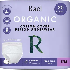 Rael Disposable Underwear for Women, Organic Cotton Cover - Postpartum Essentials, Leak Locker, Unscented, Maximum Coverage (Size S-M, 20 Count)