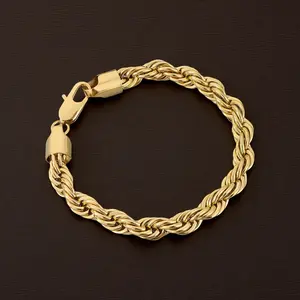 Gold Rope Chain Bracelet for Women Men, 6mm Twisted Link Jewelry