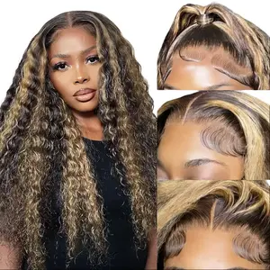 13x6 HD Honey Blonde 4/27 Highlight Ombre Lace Front Wig Human Hair Deep Wave Lace Frontal Wigs Glueless Wigs Human Hair