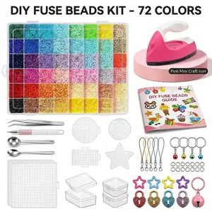 Fuse Beads Kit 38,000+ PCS with Mini Iron 24/48/72  Colors 2.6mm Melting Beads DIY Craft Set with Pegboards & Tools for Keychains Pendants Garden Decor & Wind Chimes ｜ Perler Beads