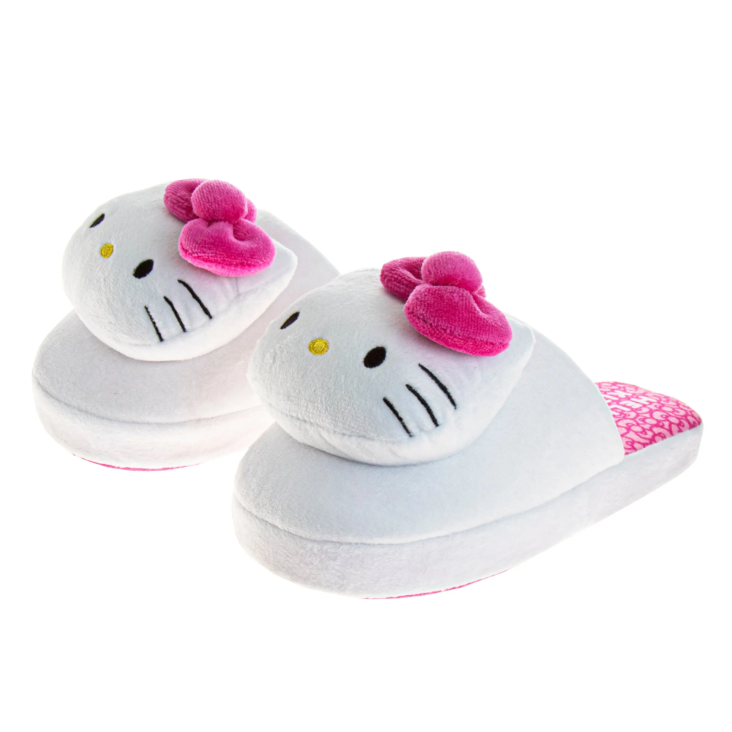 Josmo Women's Slide Slippers - Hello Kitty Character-Themed Cartoon Shape Chunky Fluffy Cozy Fabric House Shoes, Warm Round Toe Dual Sizing Casual Indoor Footwear for Women, Slippers For Women