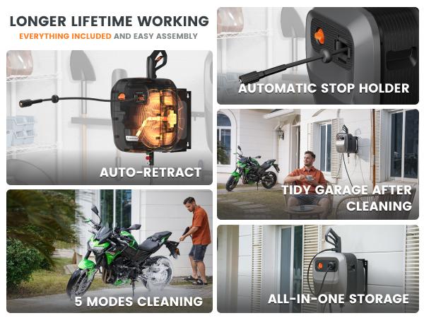 Giraffe Tools Grandfalls Retractable Pressure Washer G20 2400 PSI 2.0 GPM with 65FT Hose Reel, 4 Nozzles for Floor, Cars, Patios & More Giraffe Tools Grandfalls Retractable Pressure Washer G20 2400 PSI 2.0 GPM with 65FT Hose Reel, 4 Nozzles for Floor, Cars, Patios & More