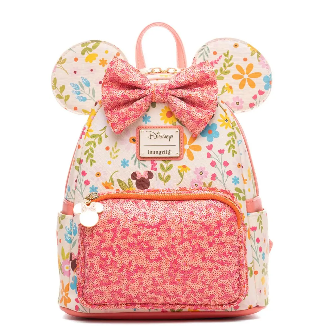 Loungefly Disney Minnie Mouse Floral Print Springtime Sequins Lightweight Mini Backpack for Adults - Casual Style, Custom Hardware, 707 Street Exclusive Functional Backpack, Lightweight Backpack