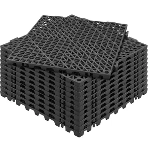【Summervibes】VEVOR Modular Interlocking Cushion, 12 Pack 12" x 12" Splicing Drainage Mats, Soft PVC Interlocking Drainage Floor Tiles, Non-Slip Drainage Holes for Restroom, Bathroom, Kitchen, Pool, Wet Areas, Blac