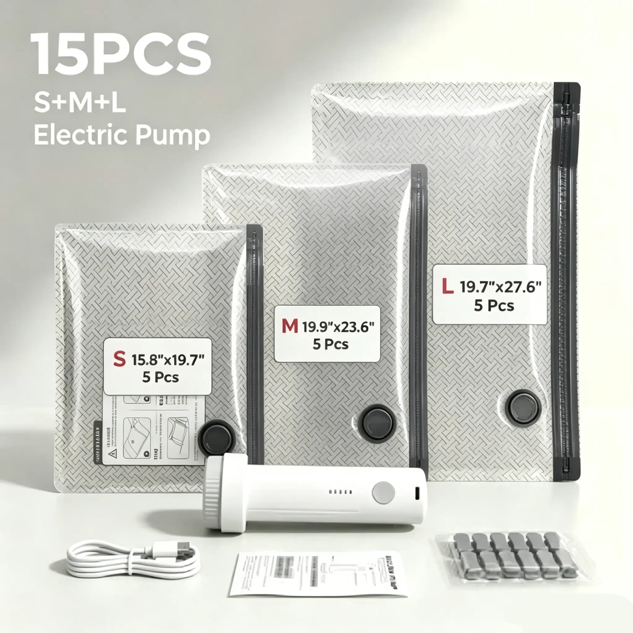 2026 Upgraded Universal Silicone Packing Vacuum Storage Bags Set with Rechargeable Electric Pump - 6/9/15 Packs, Triple Seal System, Dust/Insect/Odor Proof, Extra-Large Capacity, Household Bedding Clothing Organizer Home Essential, Packing Vacuum Bag