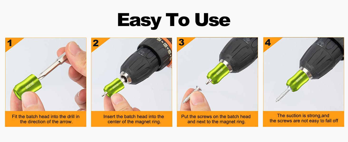 SEESE Strong Magnetic Screw Ring: 1/4 Inch/ 6.35 mm Universal Magnetic Screw Holder - Removable Magnetic Screwdriver Drill Bit Holder for Hex Screwdriver and Power Bits