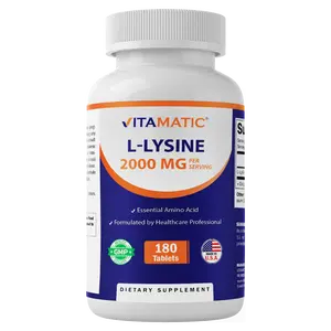 Vitamatic L-Lysine 2000 mg Per Serving | 180 Tablets | Essential Amino Acid Supplement | Non-GMO | Gluten Free | Made in USA