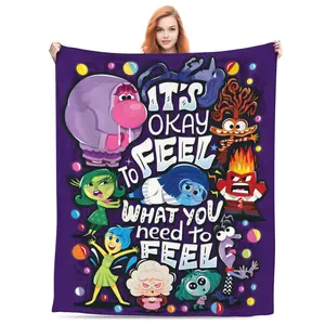 DISNEY CLASSIC Cartoon Throw Blanket - "It's Okay To Feel What You Need To Feel" Quote, Featuring All Emotion Characters, Soft Warm Cozy Blanket for Kids Teens Adults, Ideal Bedroom/Couch Decor & Birthday Holiday Gift