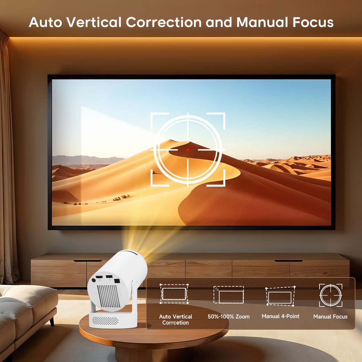 Potable HY300Pro+ Projector with 8K/4K/1080P Decode 290ANSI Lumens Auto Keystone Correction Dual-Band WiFi6 & Bluetooth5.4 Android 14 1280x720P for Home Cinema Portable Movie Theater Gift - Audio Outdoorfun