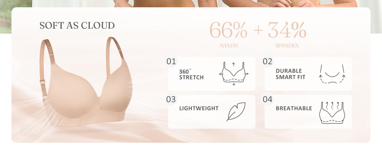 FeelinGirl Wireless Bras Comfortable Push Up Bra Full Support Lift Bralette Seamless T-shirt Bras