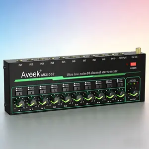 Aveek 10 Channel  - Mini 10 Stereo Audio Mixer, Low-Noise for Precision Sub-Mixing,1/4" TRS Input/Output Ideal for Stage Metal Adapter Compact Durable microphone sound  mixer fathersdaygift
