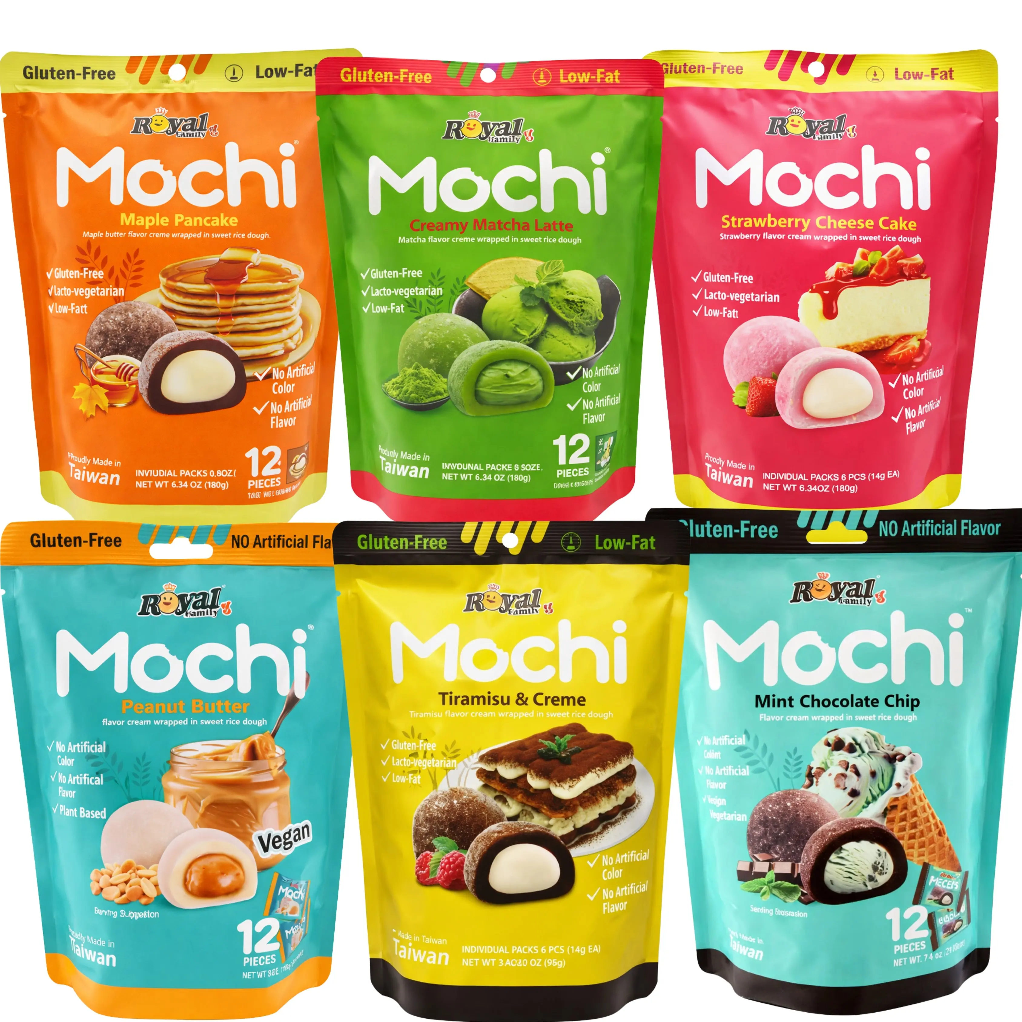 Royal Family Mochi Variety Pack Assorted Flavors – 6 Pack - Taiwanese Sweet Rice Treats