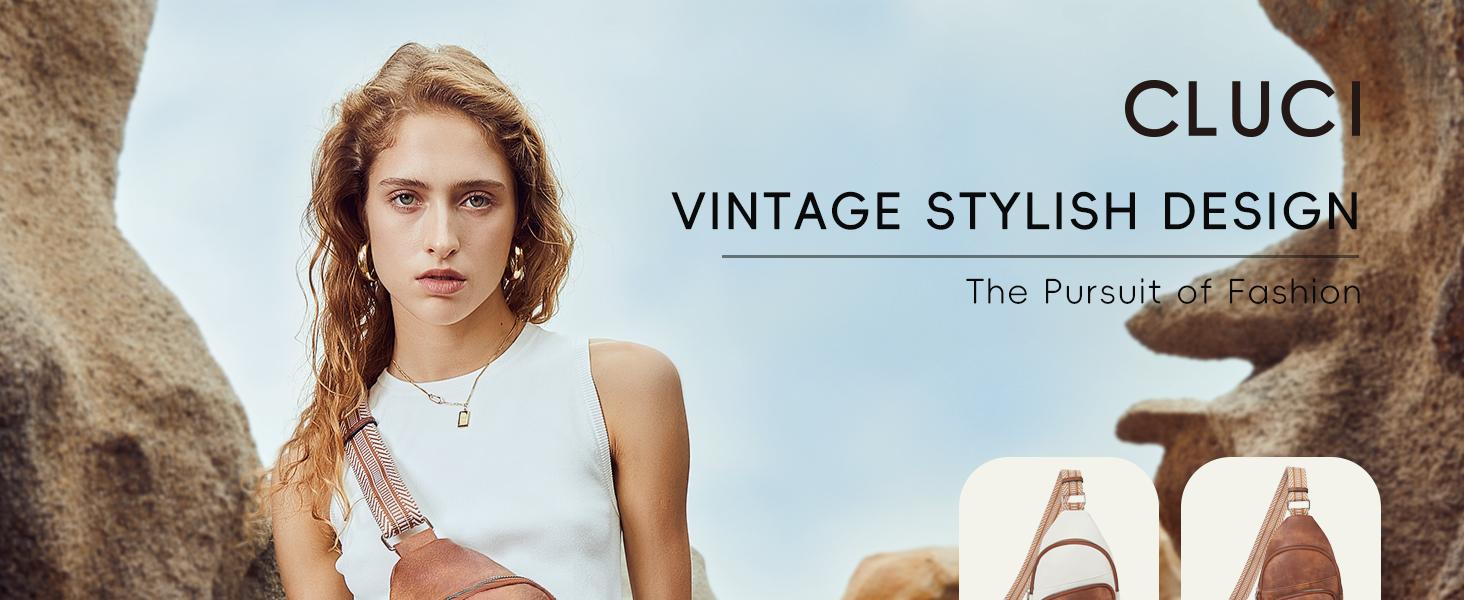 CLUCI TikTokShopSpringGlowUp Small Sling Bag for Women and men, Vegan Leather Fanny Pack Crossbody Bag with Guitar Strap, Multi Pockets, Zipper Closure