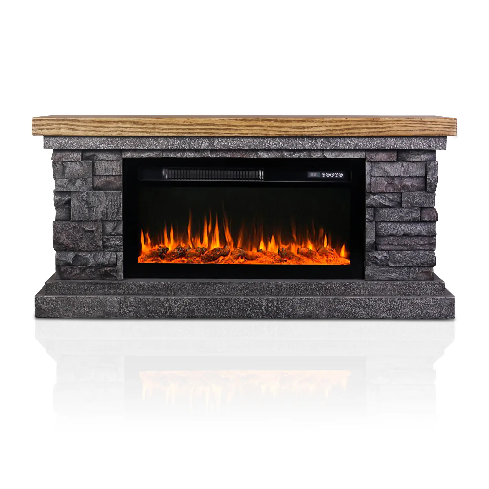 Afterglow Terrafab Indoor Smart Electric Fireplace, High Simulate Wood Shape Inside, 3-Level Adjustment Flame Brightness, Faux Stone Gray