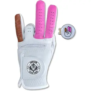 Funny Golf Glove Ball Marker - Plus Hat Clip Shocker Cabretta Leather Adult Men's Golf Gloves Gag Gift Mens 2 Pink 1 Brown Finger