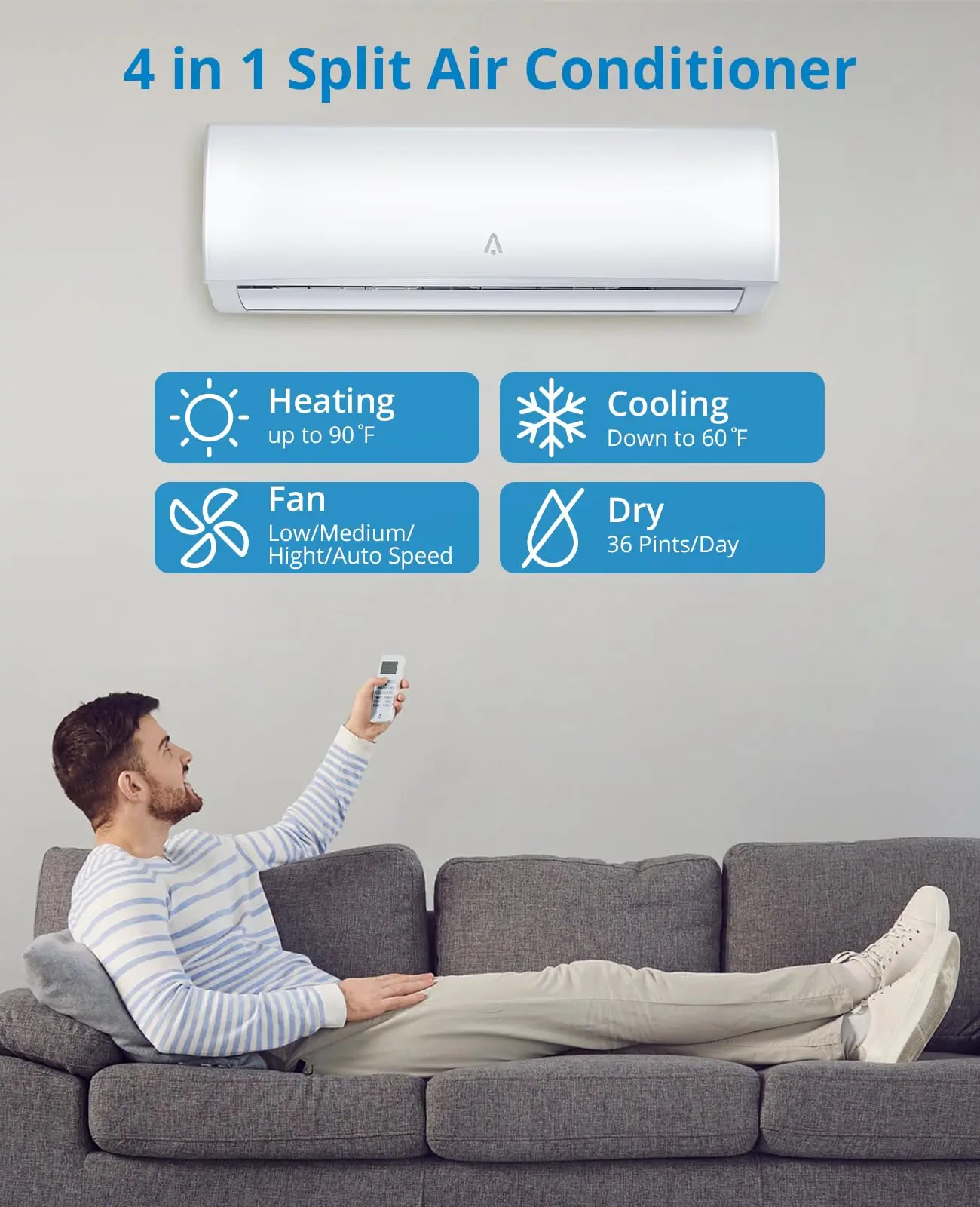 Garvee 9000 BTU Ductless Mini Split Air Conditioner & Heater - 20 SEER2 Inverter - Wall Mounted, Energy Efficient, WiFi, Quiet Operation, Complete Installation Kit, Cools Up to 450 Sq.Ft