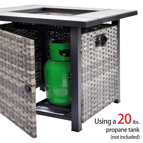 Ovios 30'' Patio Fire Pit Table, Outdoor Propane Gas Fire Table with Tabletop and Hidden Tank Storage, Heating Firepit Table for Backyard Garden Deck Porch Conversation Set Furniture