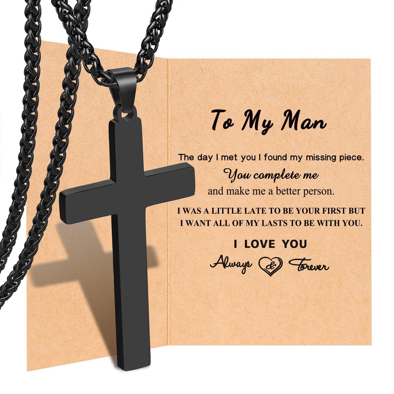 Cross Pendant Necklace for Men Teens Boys, Stainless Steel Bible Verse Flag Jewelry, Patriotic Faith Gift,Cross Necklace for Men Teen Boys Christian Easter & Graduation Gifts