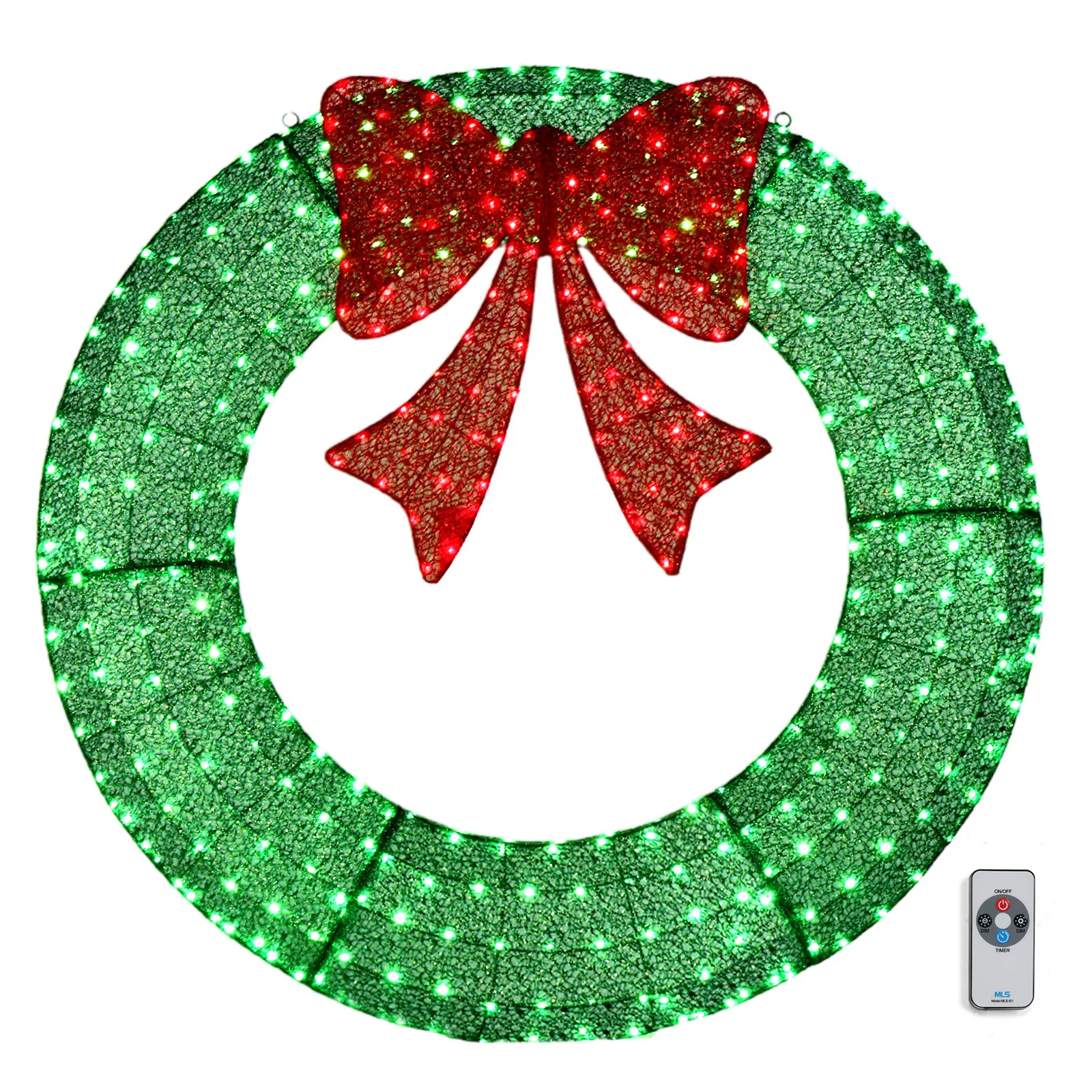 60 Inch Large Christmas Wreath, Outdoor Christmas Wreath for Garage, Windows, Christmas Door Wreath Decorations with Red Bow, Timer Remote Control, Plug-in, green