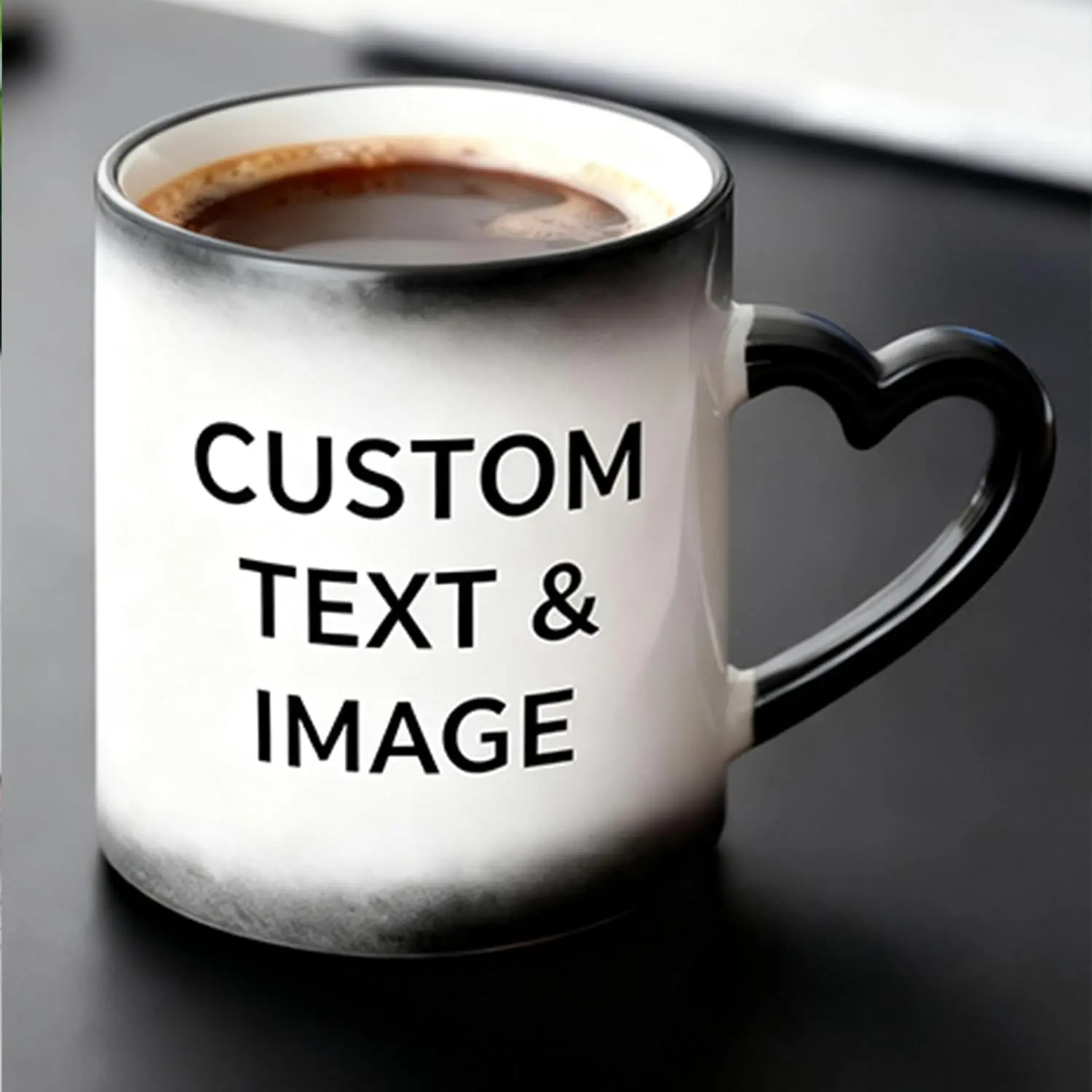 11oz Personalized Glossy Ceramic Coffee-Tea Mug with Heart-Shaped Handle, Customizable with Unique Patterns, Text, Logos or Photos, Festive Home-Party Supply Gift for Loved Ones