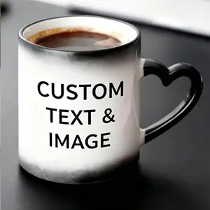 Personalized 11oz Ceramic Coffee Mug with Heart-Shaped Handle, Customizable with Unique Patterns, Text, Logos or Photos, Suitable for Gifting to Family & Loved Ones (Home & Party Supplies)