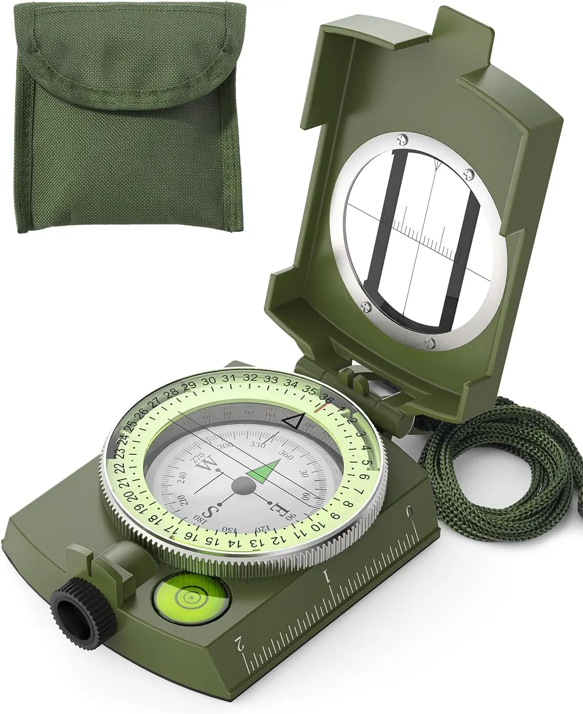 Unisex Waterproof Metal Compact Glow-in-Dark Orienteering Compass - Includes Strap, Carrying Case, Hiking Outdoor Sports Navigation Survival Camping Essential Tool Gift