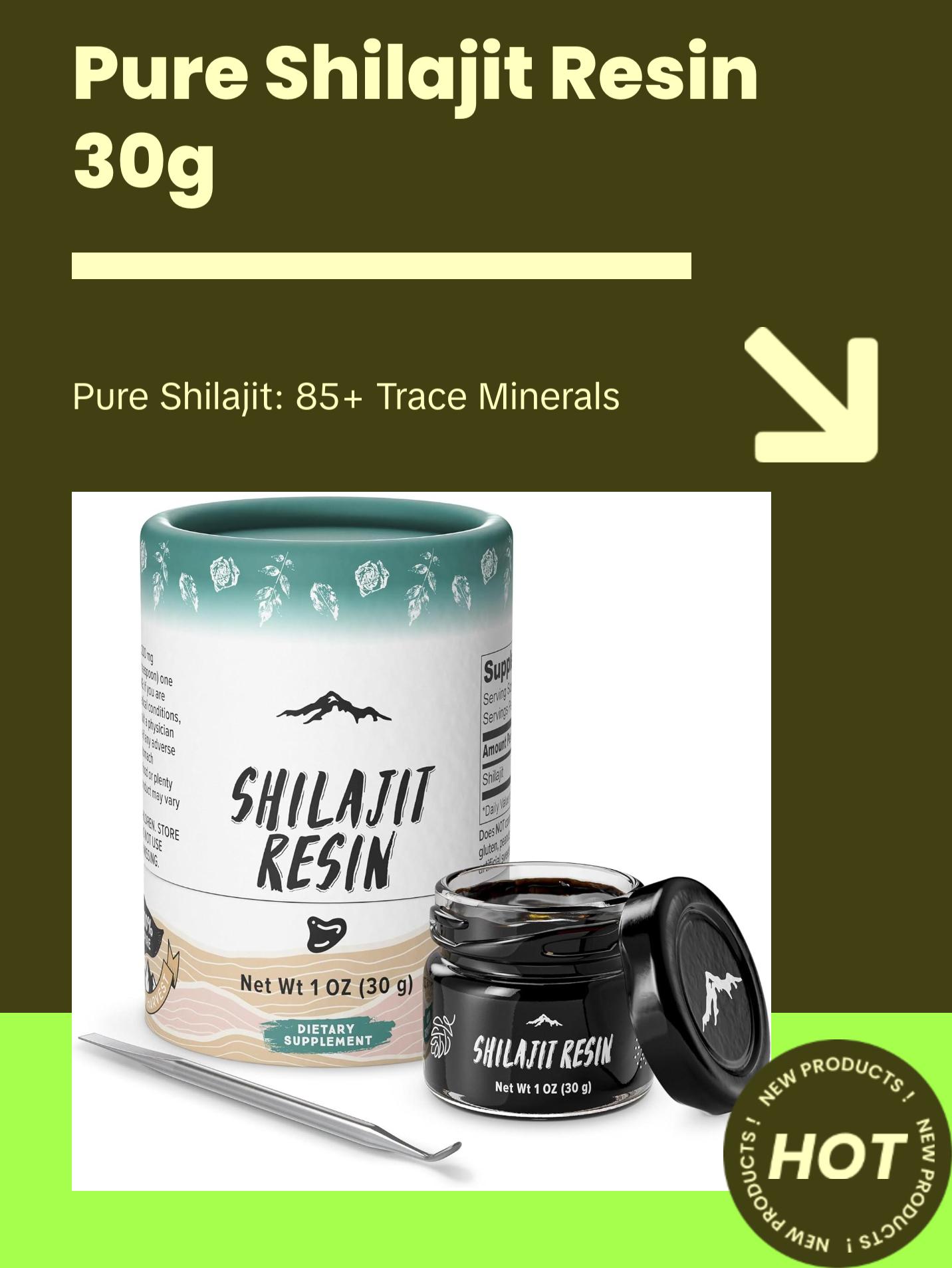 Pure Shilajit Resin with Spoon, High Nutritional Potency, Plant-Derived Trace Minerals & Fulvic Acid