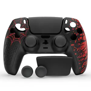 3D Studded Edition Anti-Slip Silicone Cover Skin for PS5 Controller, Skin Cover, Red Spider Style, With Touchpad Stickers and Thumb Grip, Non-Slip Silicone Cover Case