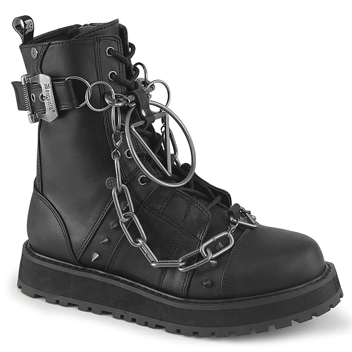 Demonia Men's Valor-204 Black Vegan Leather Ankle Boots