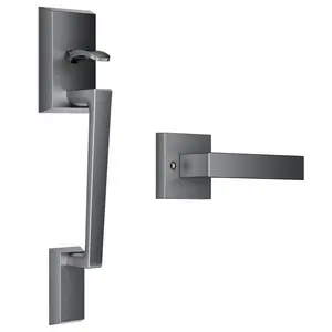 TCL Front Door Handle Set for D2 Series Smart Lock, Exterior Handleset with Interior Reversible Lever, Non-Locking, Fits Standard Doors, Dark Grey