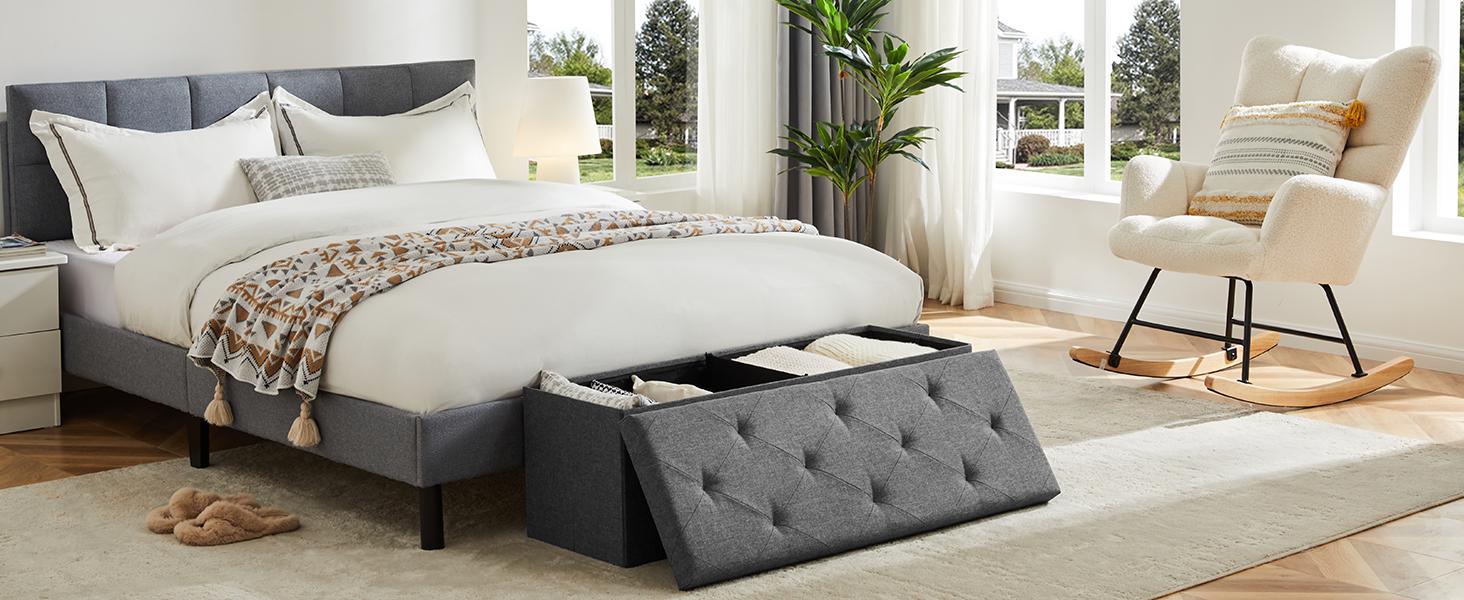 Foldable Storage Ottoman Bench - Large Ottoman Chest for Bedroom, Sofa Footrest, Shoe Bench & Hidden Storage Chest in One,End of Bed - Padded Seat Foo