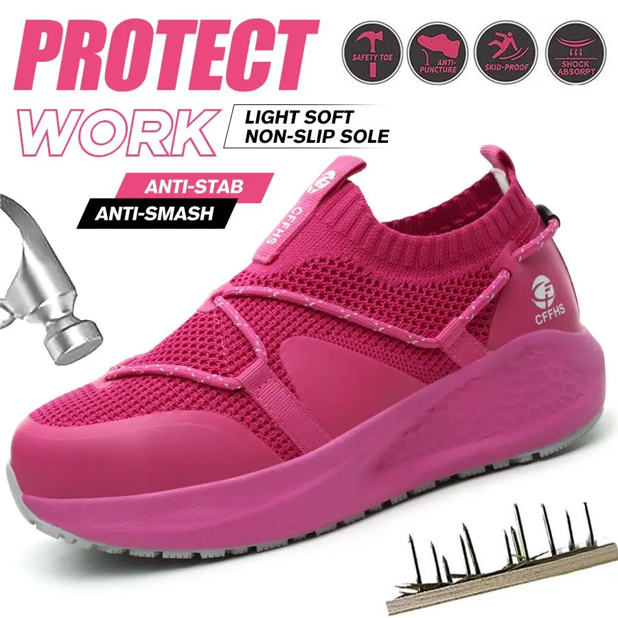 Women's Non Slip Work Shoes- Steel Toe, Puncture Resistant, Lightweight Breathable Safety Sneakers for Workers, Nurses Standing All Day (Walking Shoes) tiktokshopbacktoschool,shoes for back to school,back to school shoes