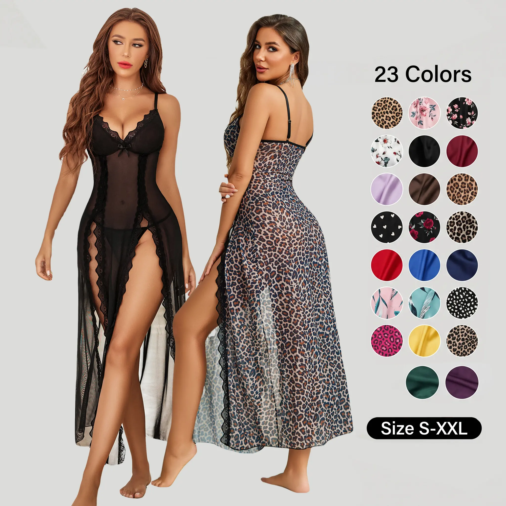 Avidlove Women Lingerie Lace Babydoll Chemise Sexy Mesh Nightdress V Neck Nightwear Side Split Nightgown